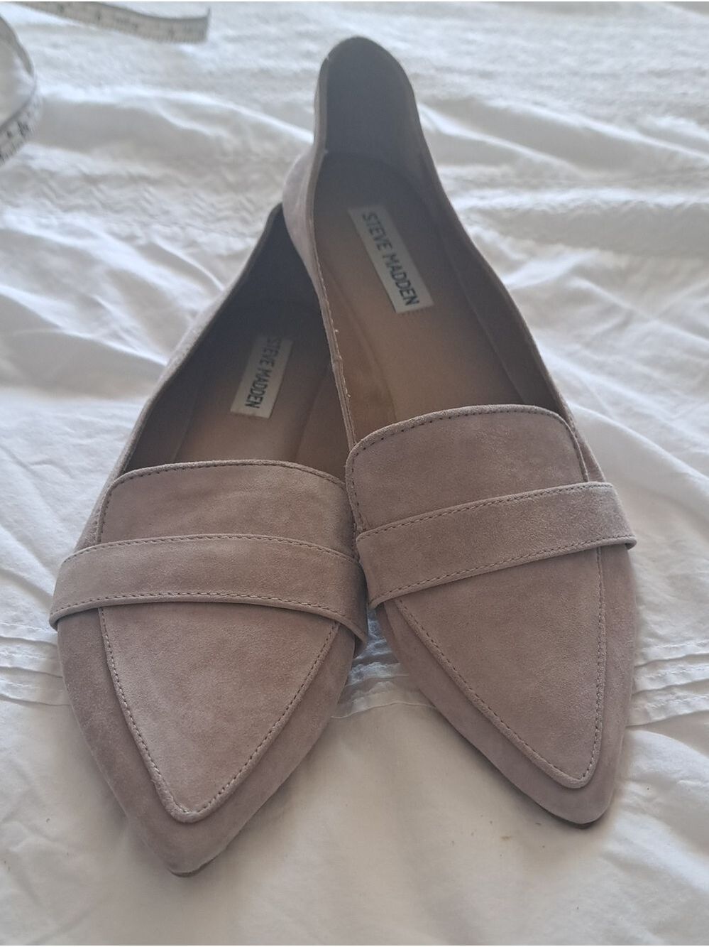 STEVE MADDEN JAINNA Pointed Toe Leather Upper Suede Loafers in Blush Taupe 9.5